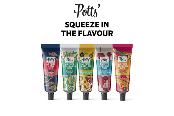 Potts’ Sets The Pace When It Comes To Launching a 5-Strong Portfolio of Air Fryer Pastes In 100% Recyclable Aluminium Tubes